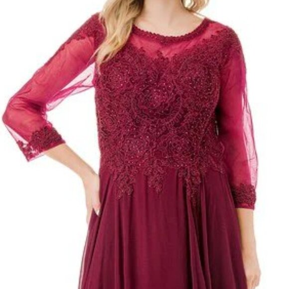 New A-Line MOB Formal Plus Size Maxi Gown w/ Round Neck & Floral Lace TC M2723JP - Picture 4 of 8